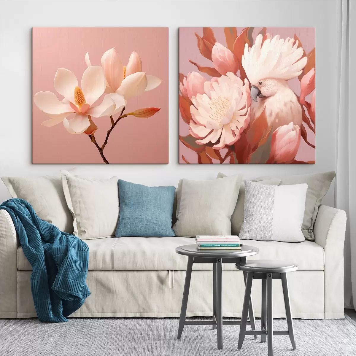 Obraz Květinová kompozice s ptákem v uměleckém ilustračním stylu Č. m00994