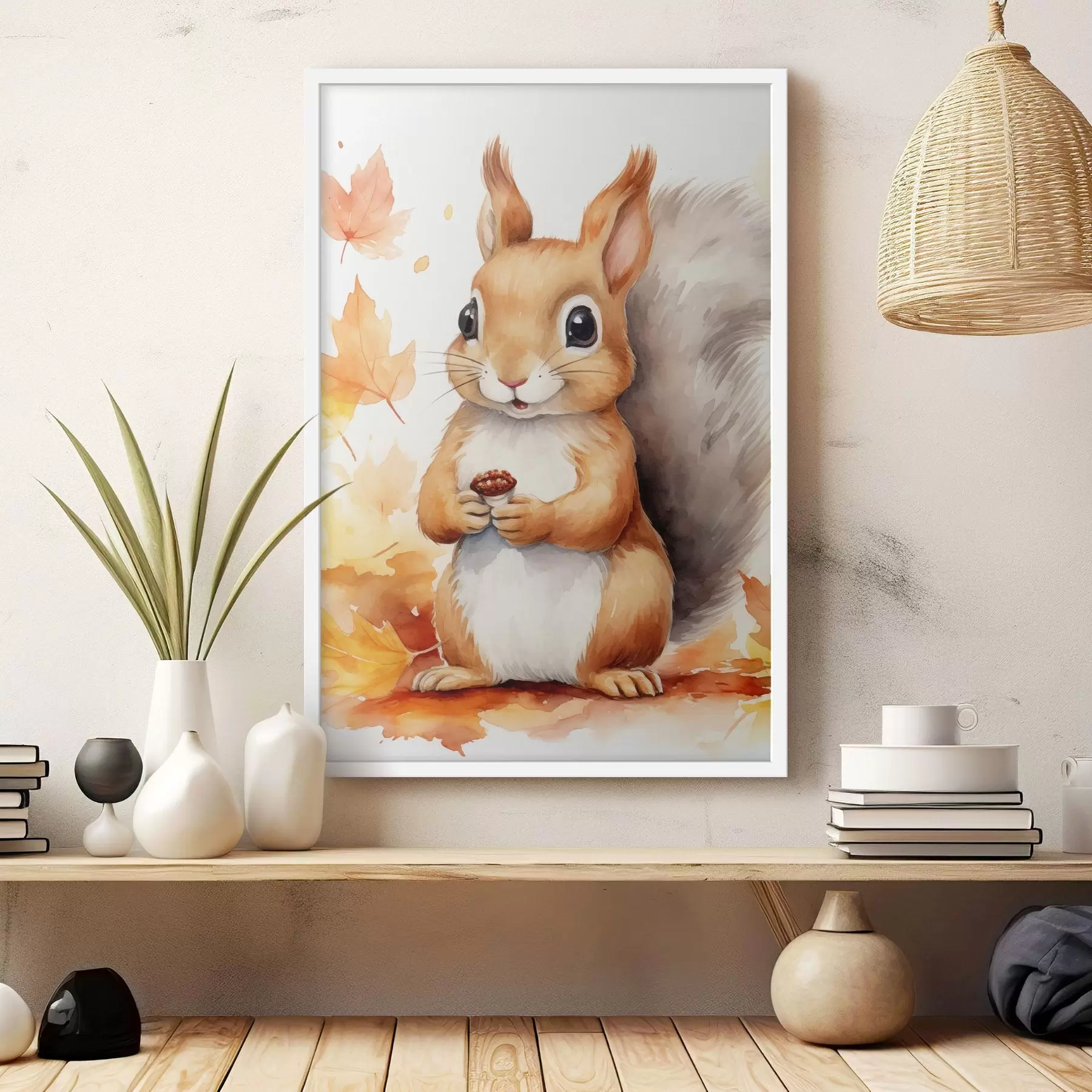 Fototapet Roztomilá veverka, imitace akvarelu f46766