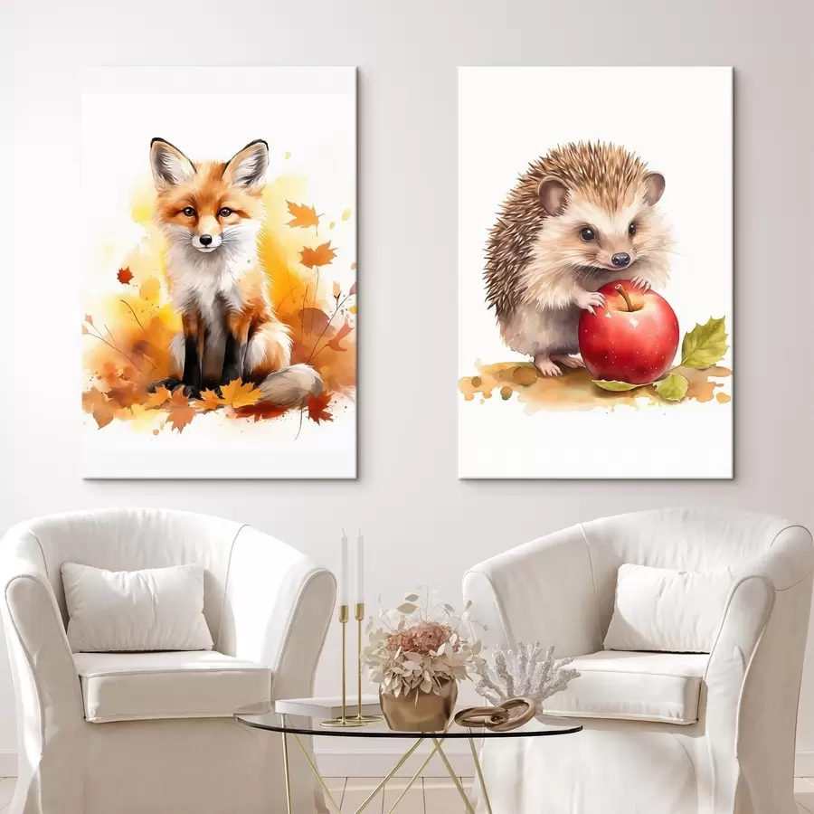 Obraz Liška a ježek, imitace akvarelu Č. m01050