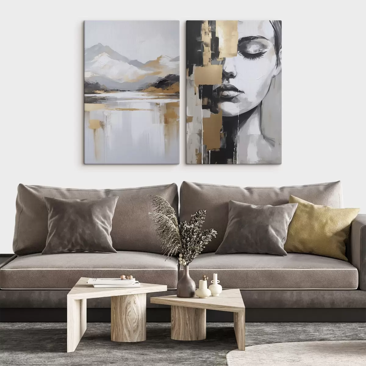 Obraz Abstraktní horská krajina a portrét Č. m01058