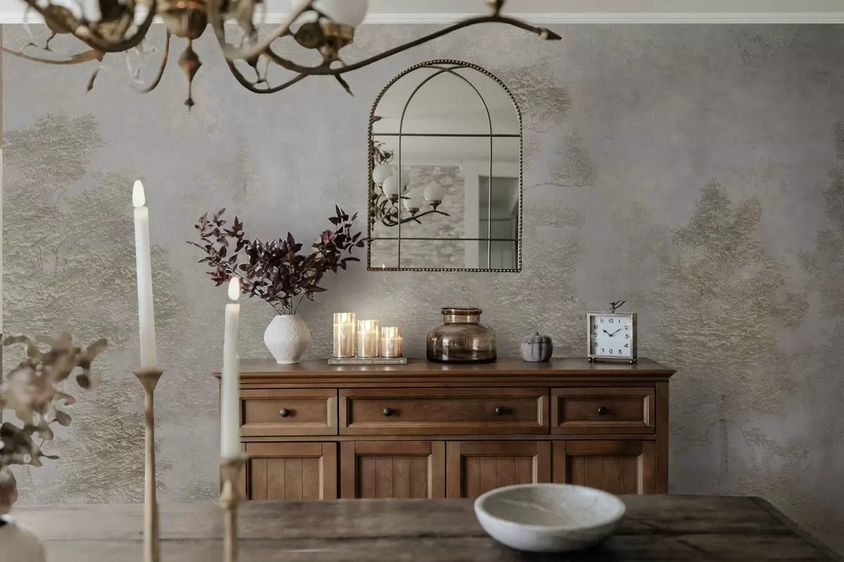 Fototapet Zamlžený les s bílou volavkou a jemnou texturou w04953