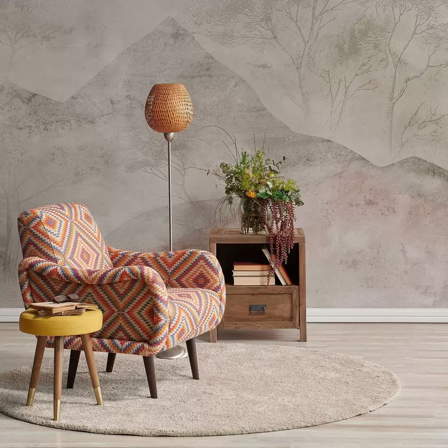 Fototapet Měkké pastelové hory a stromy v lehké mlze w04954