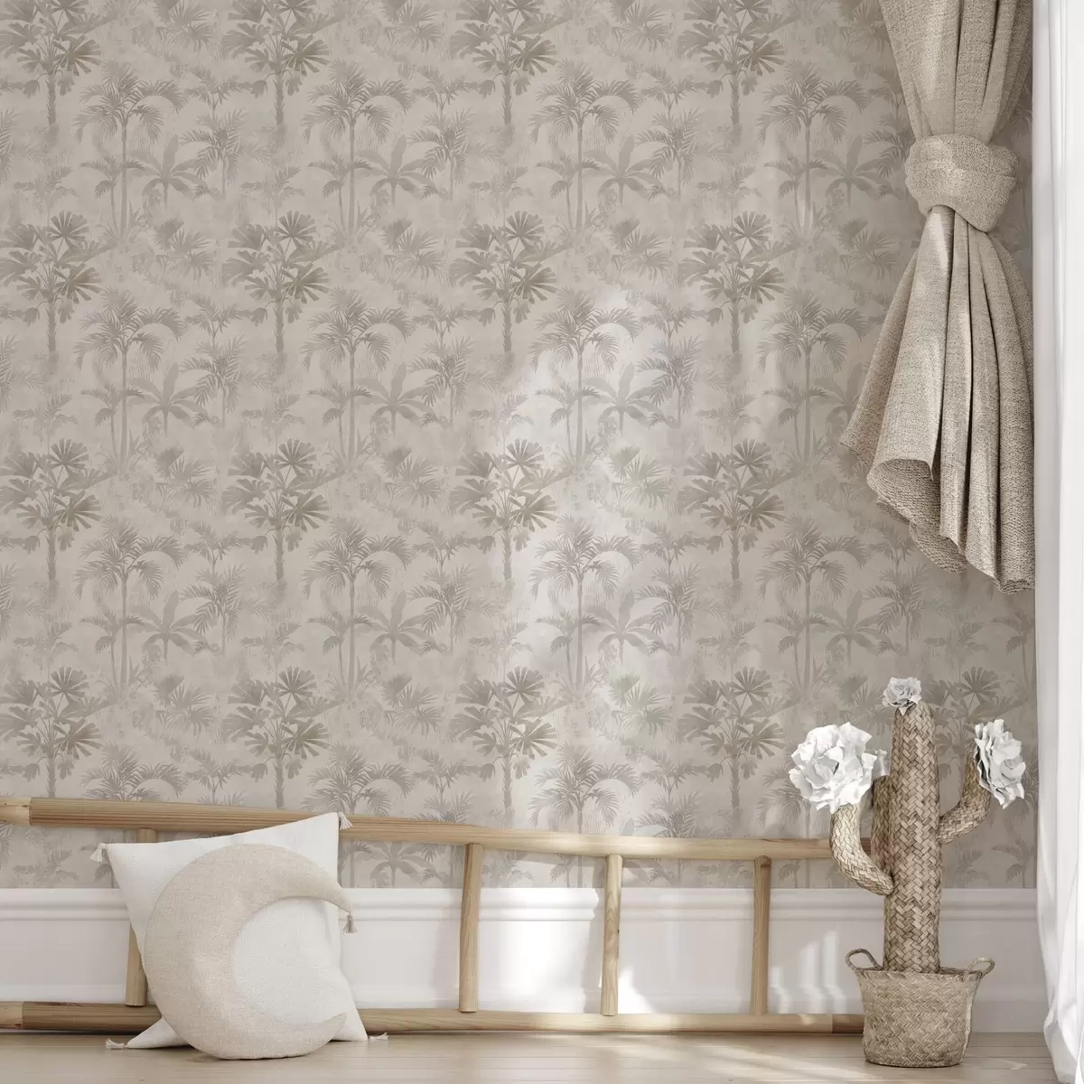 Tapety Zamlžený palmoví v teplých béžových tónech a00881