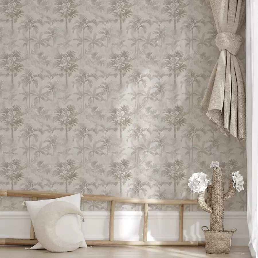 Fototapet Zamlžený palmoví v teplých béžových tónech a00881