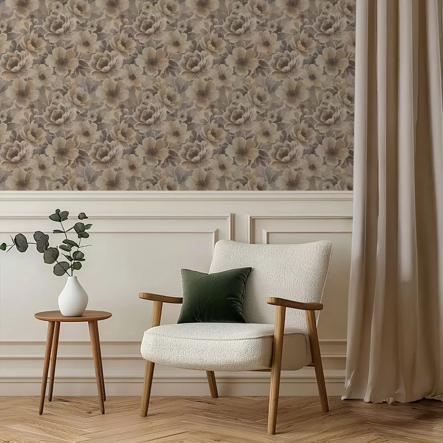 Fototapet Malířské béžové květy na kouřovém abstraktním pozadí a00884