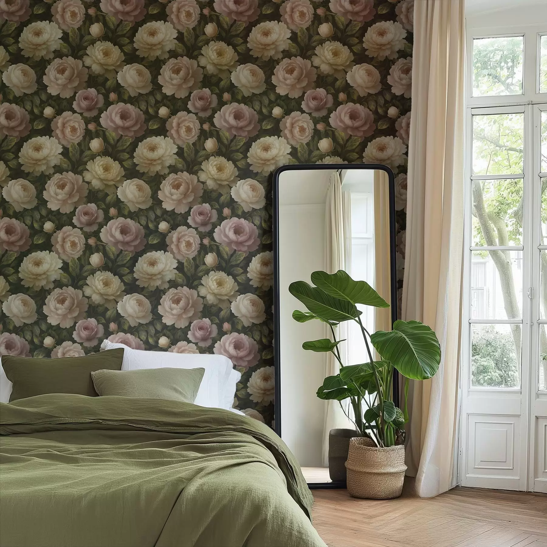 Fototapet Romantické pivoňky na tmavém botanickém pozadí a00893