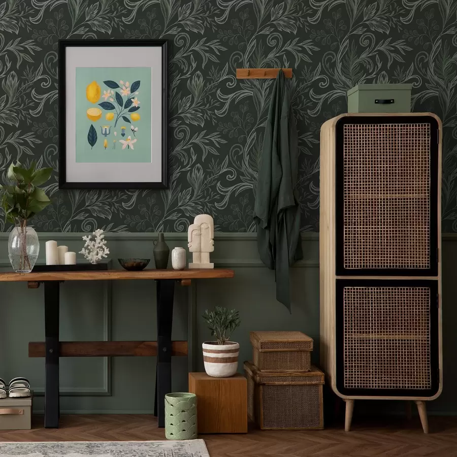 Fototapet Hluboký les se zvlněnými listy v křídově zelených tónech a00935v2