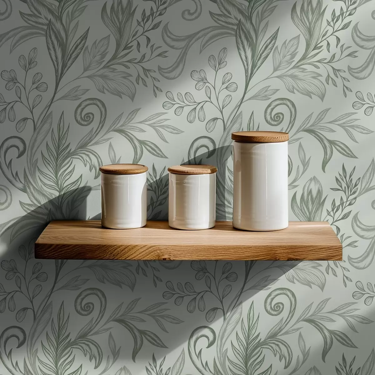 Tapety Měkké mátové zvlněné listy v jemných šedozelených liniích a00935v3