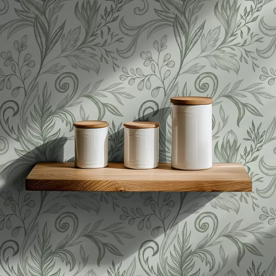 Fototapet Měkké mátové zvlněné listy v jemných šedozelených liniích a00935v3