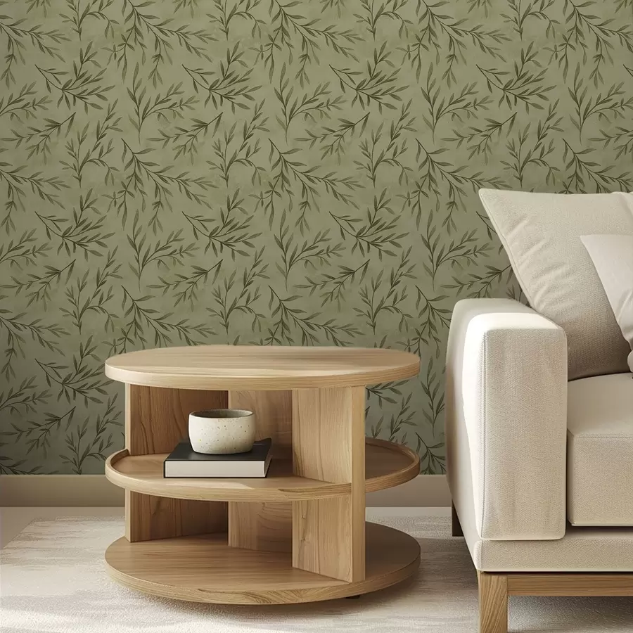 Fototapet Olivové větvičky na tlumeném žlutozeleném texturovaném pozadí a00936