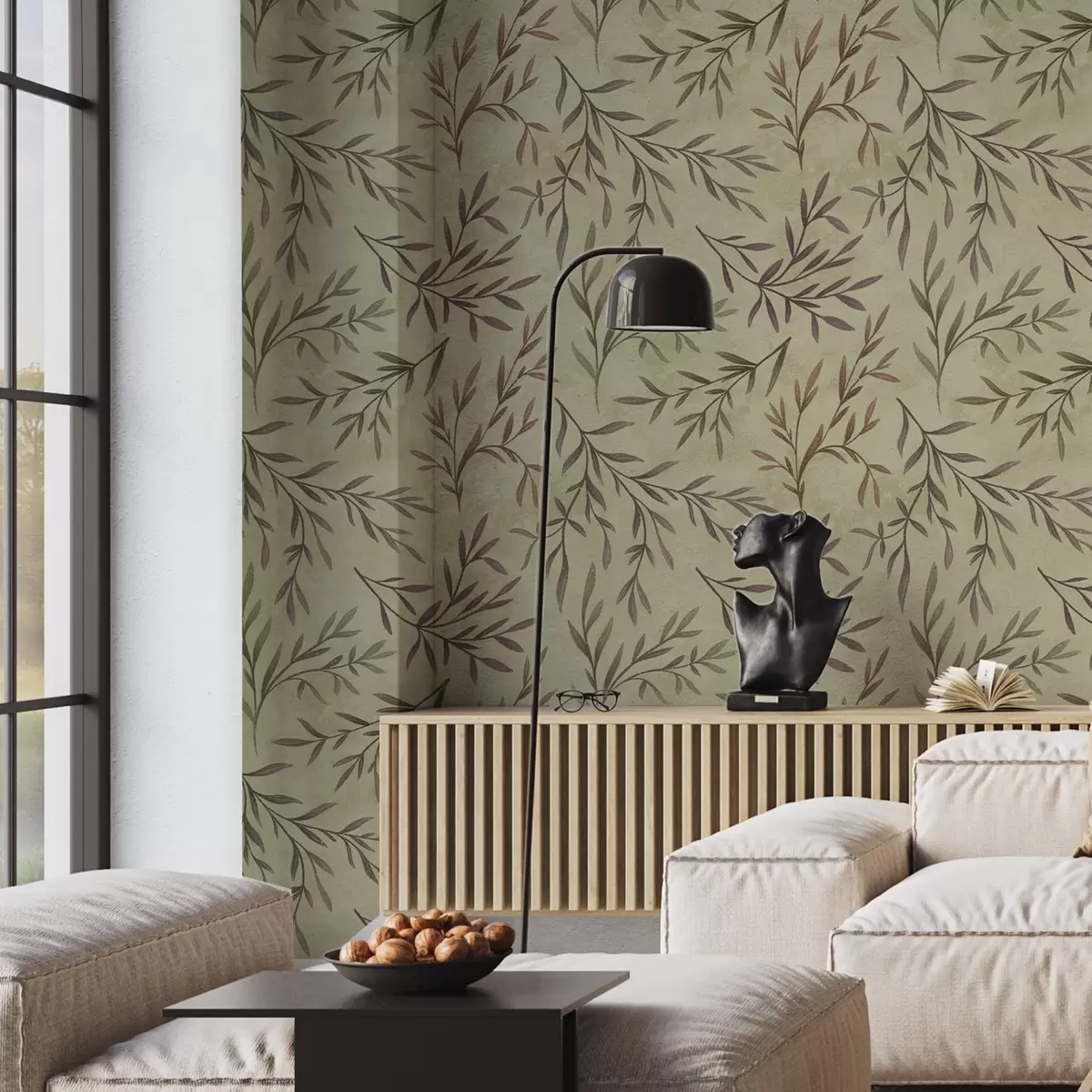 Tapety Lilacové a zelené větve s listy na teplém pozadí a00936v4