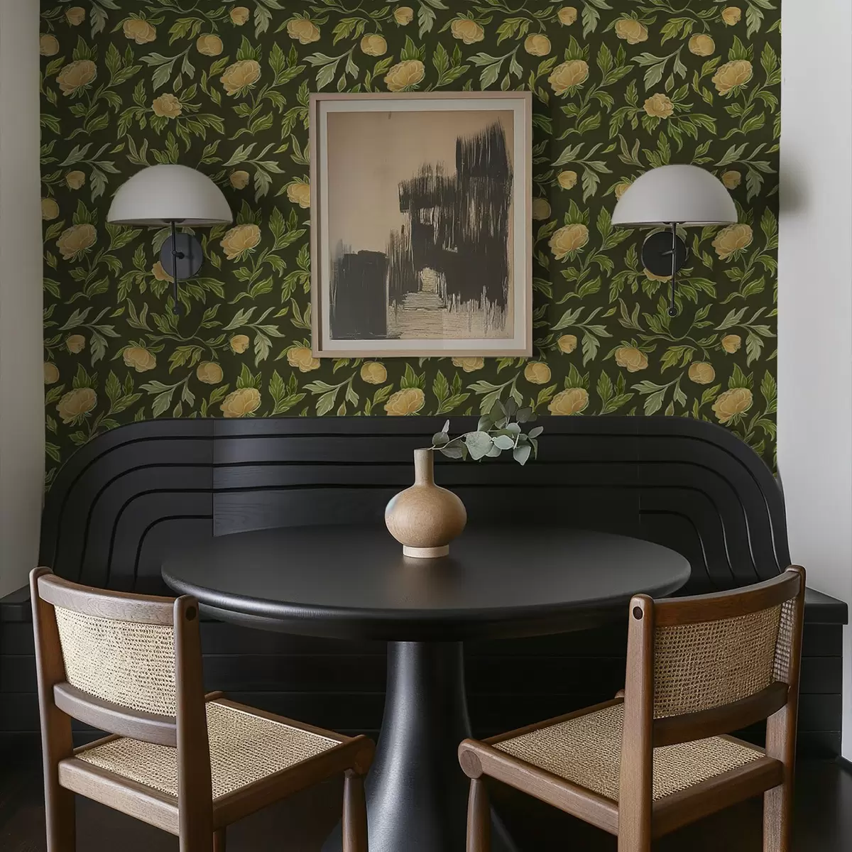 Tapety Žluté pivoňky na sytě tmavě zeleném pozadí a00942v1