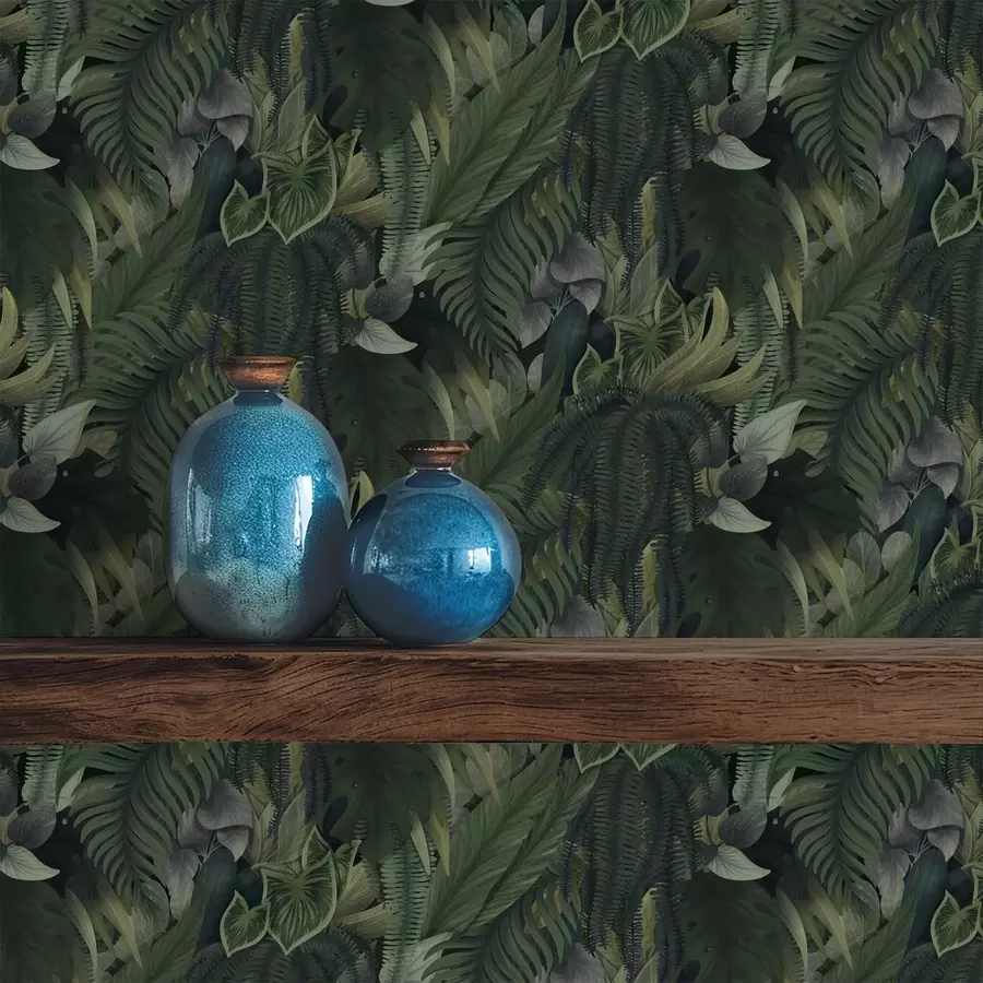 Fototapet Hustá tropická vegetace v tmavě zelených houštinách a00943