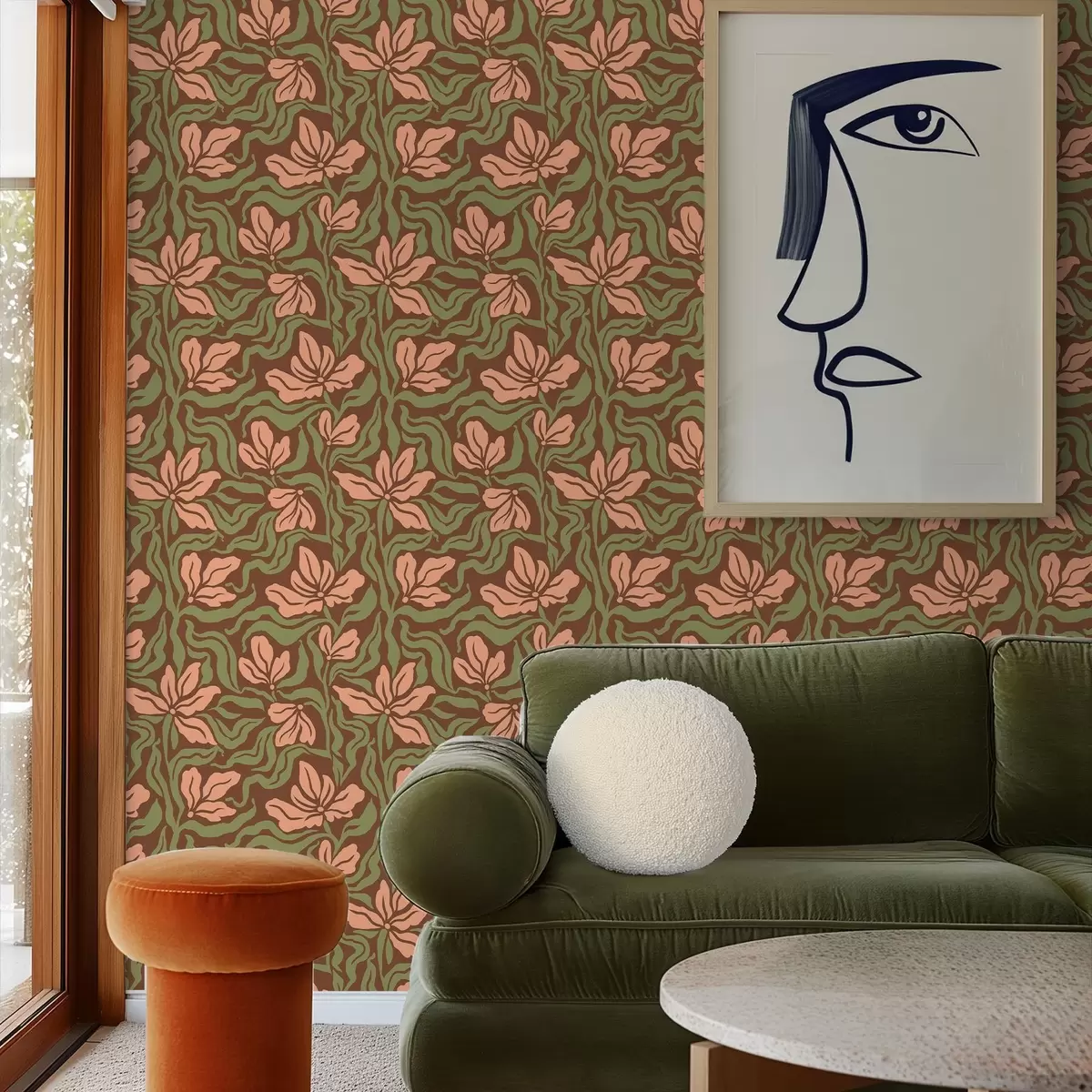 Tapety Broskvové květy a zeleň na tmavě hnědém pozadí a00958v2