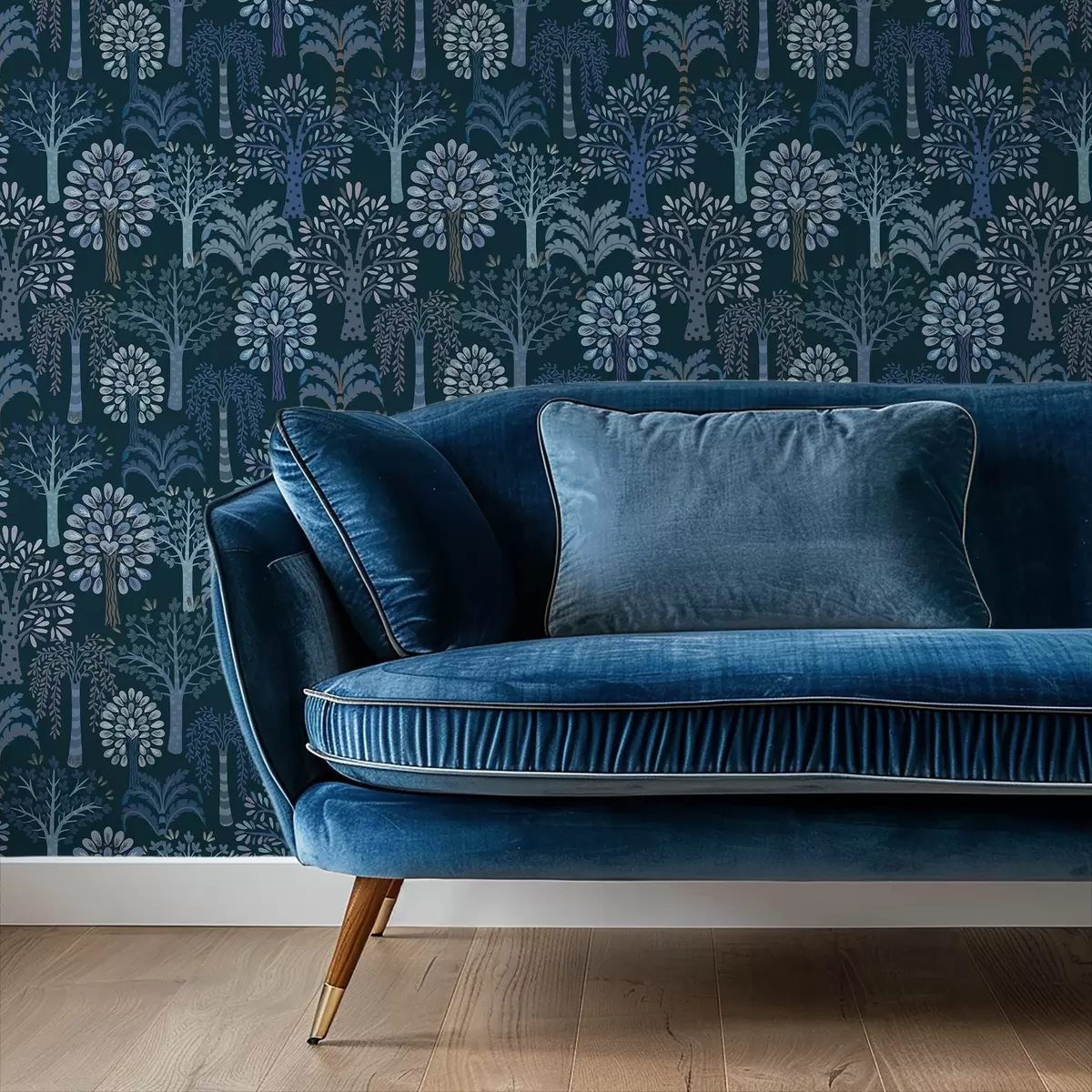 Tapety Noční les s dekorativními stromy v modrých odstínech a00960v2