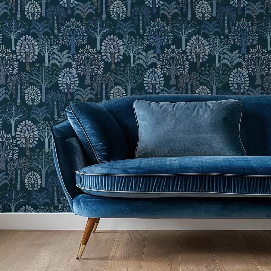 Fototapet Noční les s dekorativními stromy v modrých odstínech a00960v2