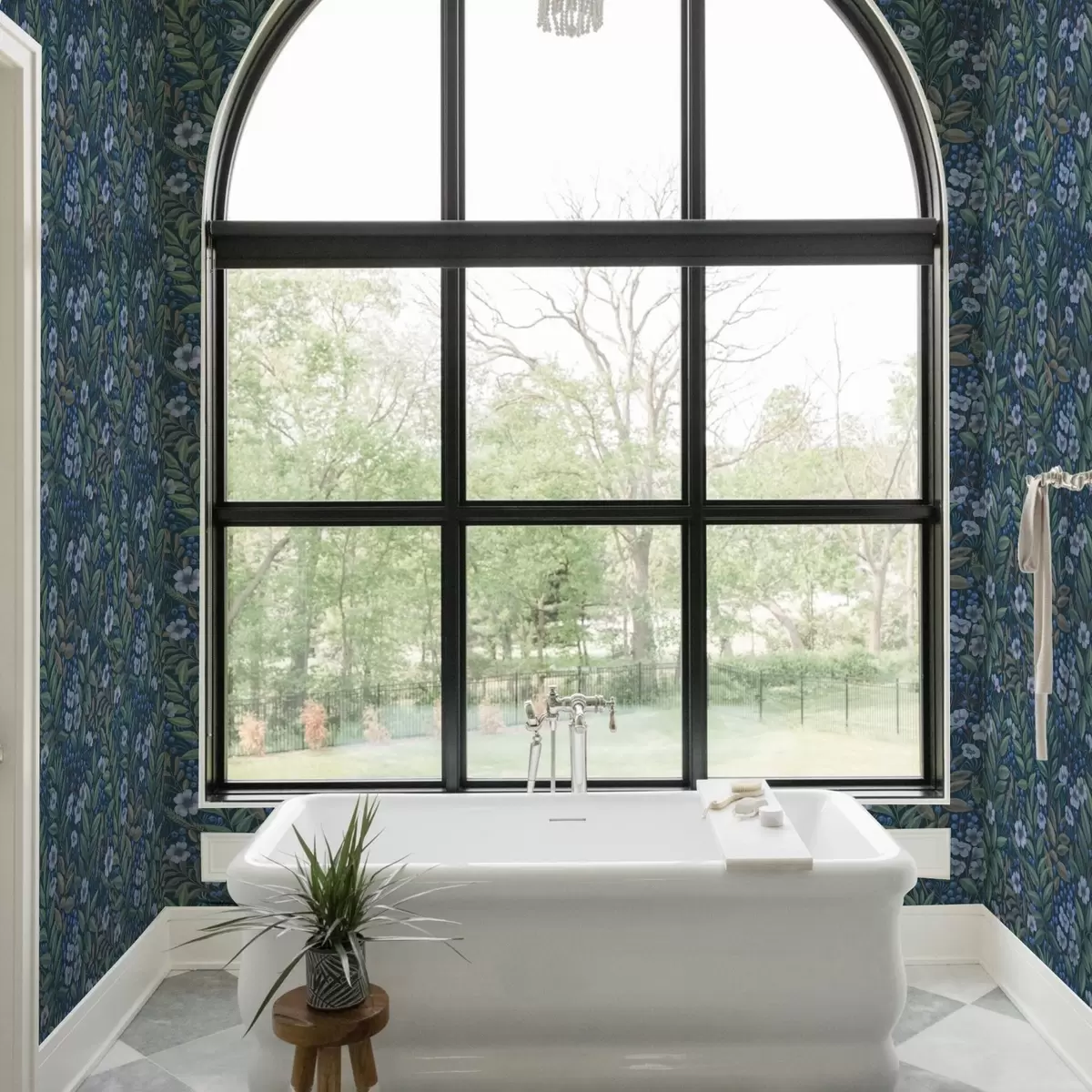 Tapety Půlnočně modré bobule a bílé květy v hustém olistění a00994