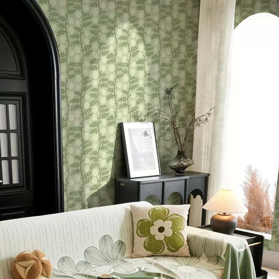 Fototapet Šalvějově zelené stonky s nažloutlými chmýřovitými květy a tečkami a00997v2