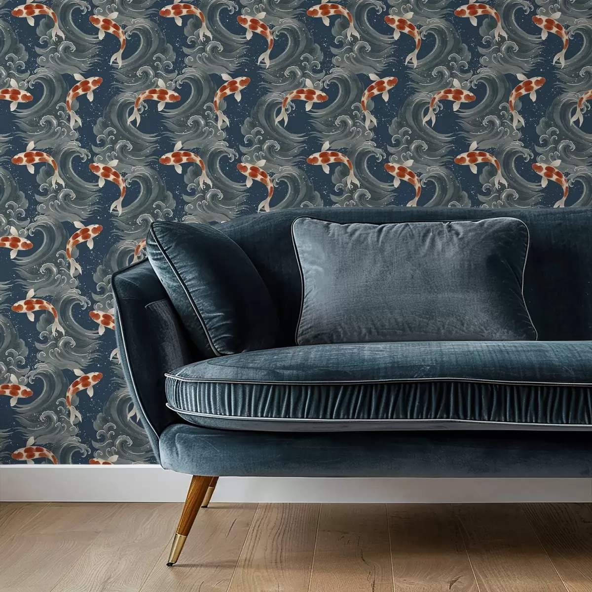 Tapety Koi ryby plavající mezi dramatickými oceánskými vlnami a01019