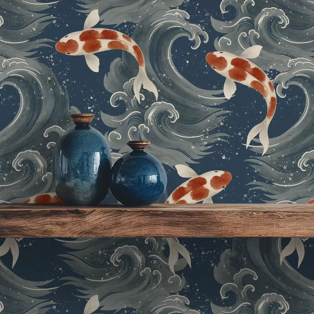 Tapety Koi ryby plavající mezi dramatickými oceánskými vlnami a01019