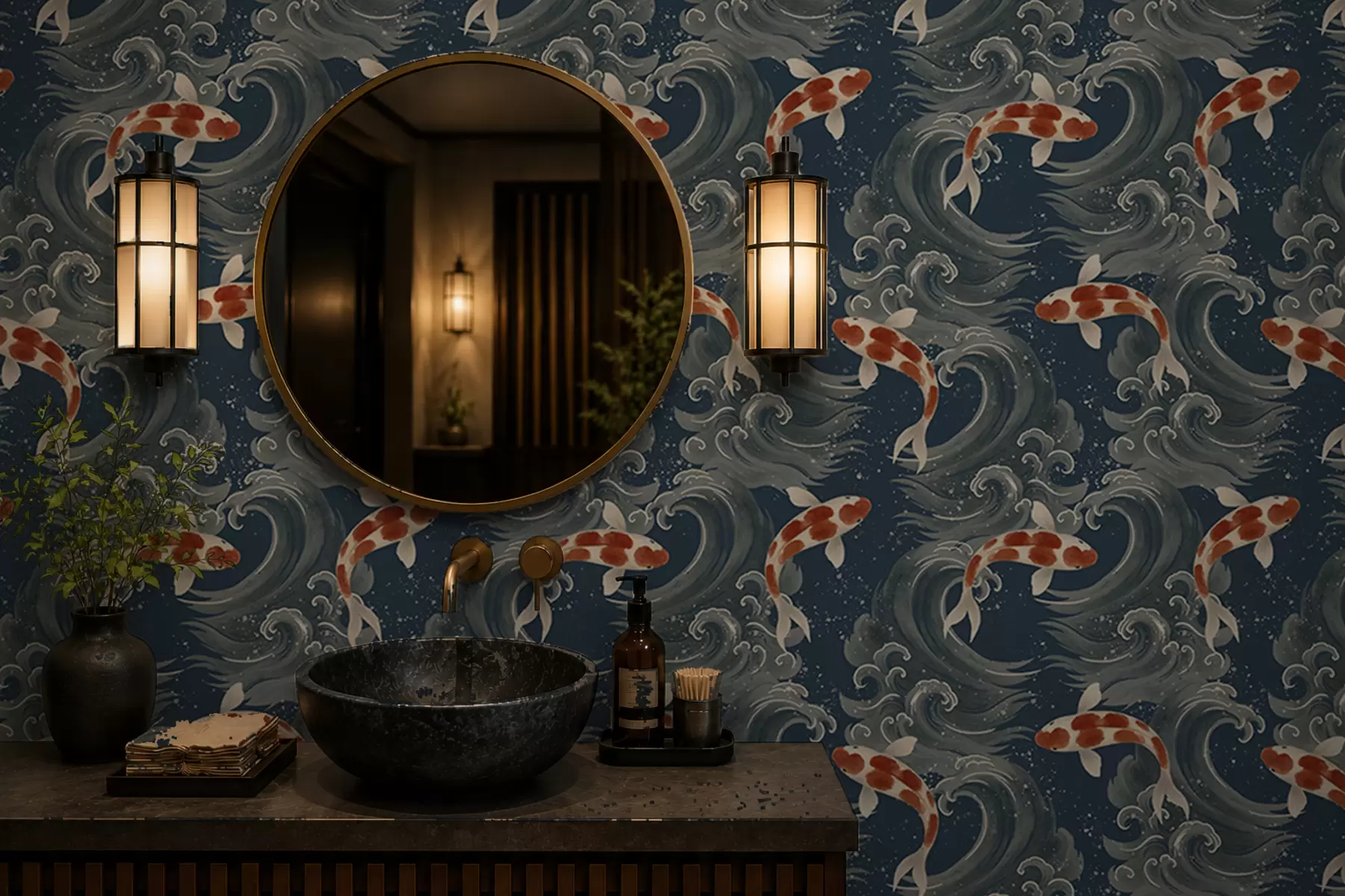 Fototapet Koi ryby plavající mezi dramatickými oceánskými vlnami a01019