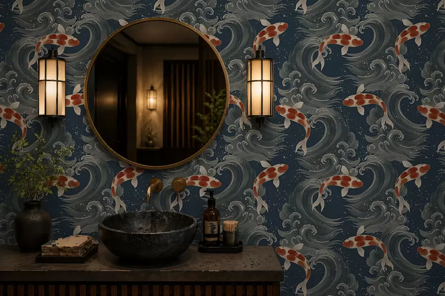 Fototapet Koi ryby plavající mezi dramatickými oceánskými vlnami a01019