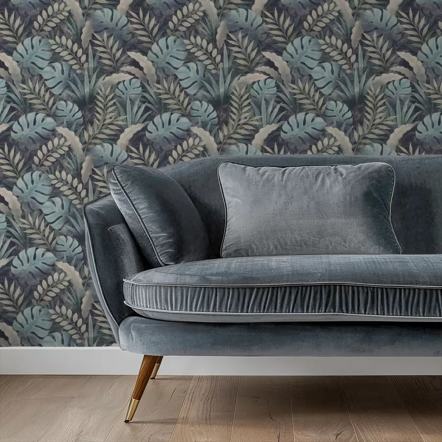 Fototapet Tropické listy v chladných modrozelených tónech a01035