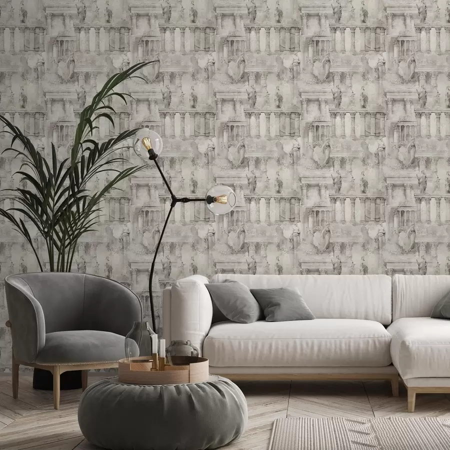 Fototapet Starožitné sochy a sloupy v jemných béžovo-šedých tónech a01041