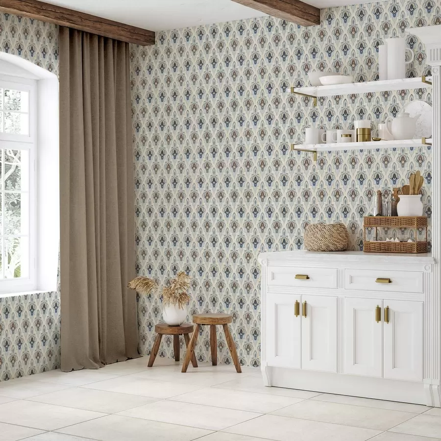 Fototapet Orientální vzor malých dlaždic v modro-pískové paletě a01044