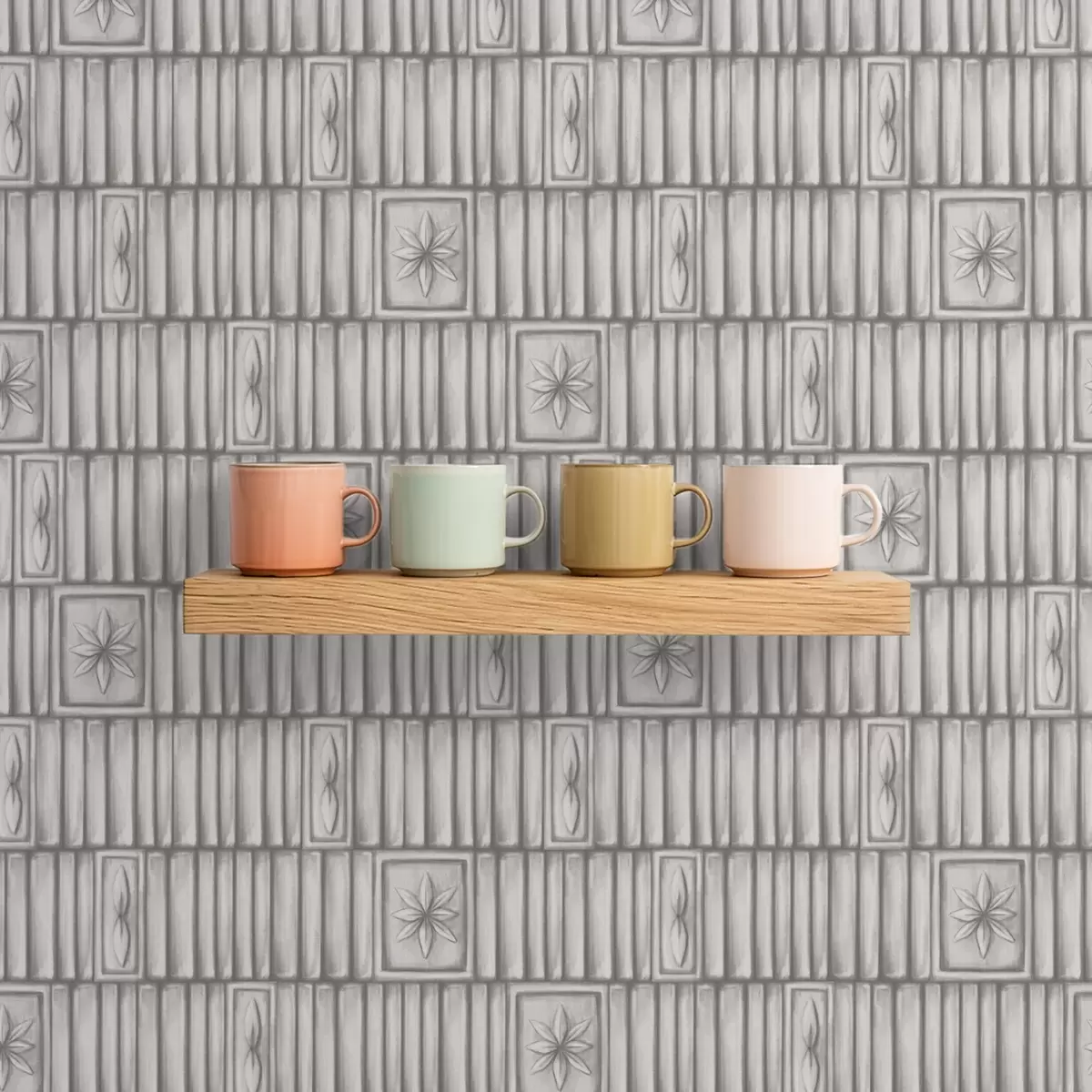 Tapety Vertikální panely s reliéfem a grafickými květinovými vložkami a01058