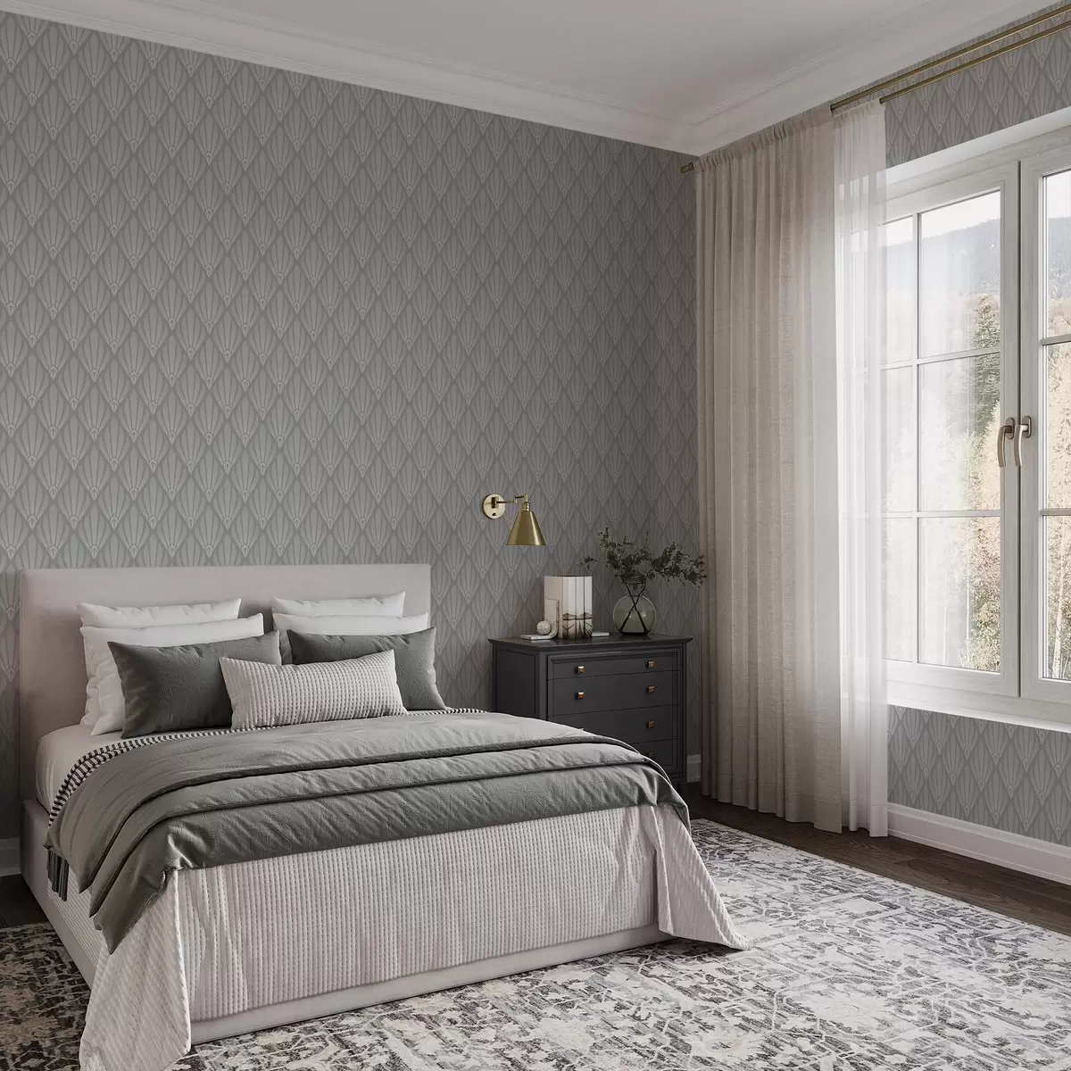 Tapety Šedá Art Deco s vějířovitými tvary a01064