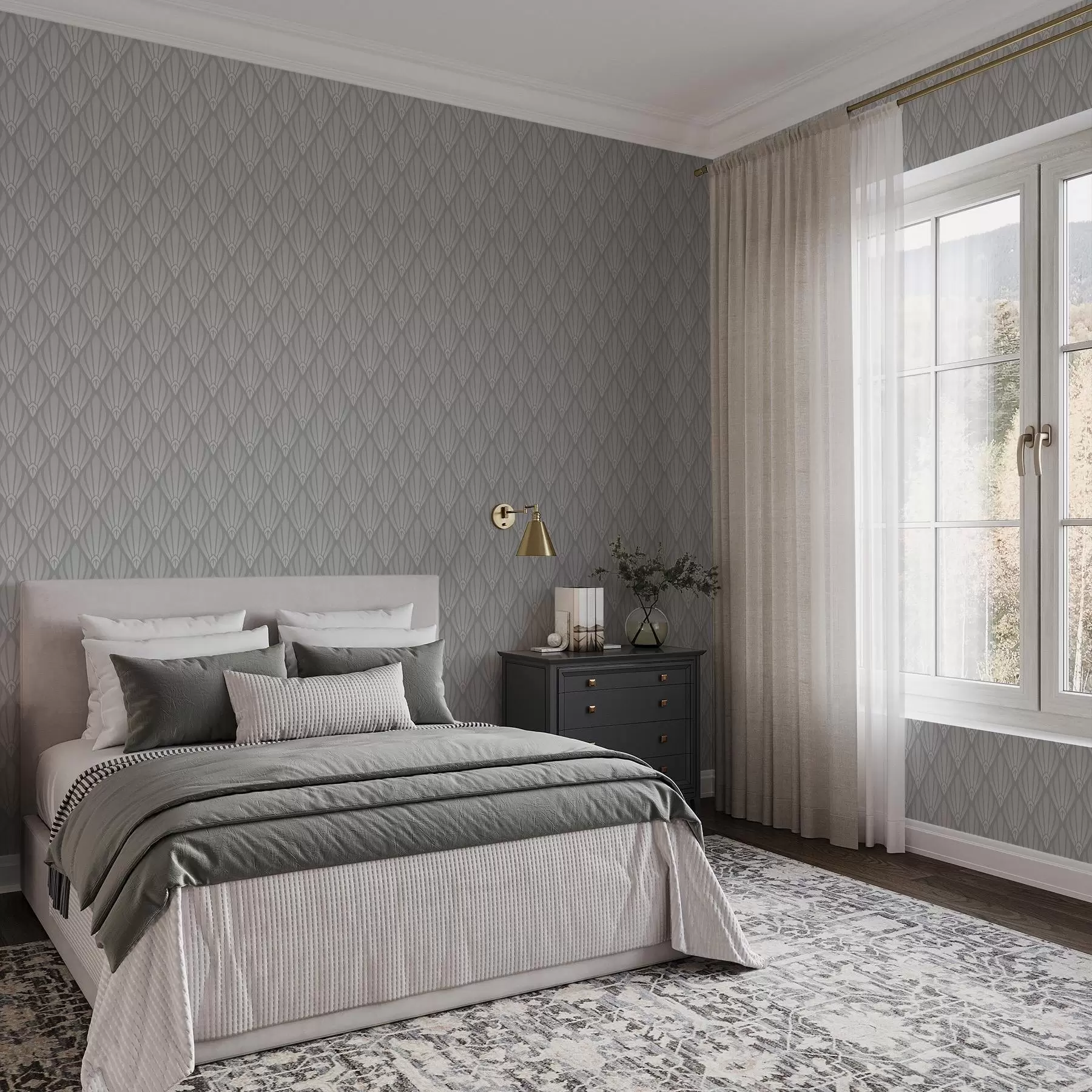 Fototapet Šedá Art Deco s vějířovitými tvary a01064