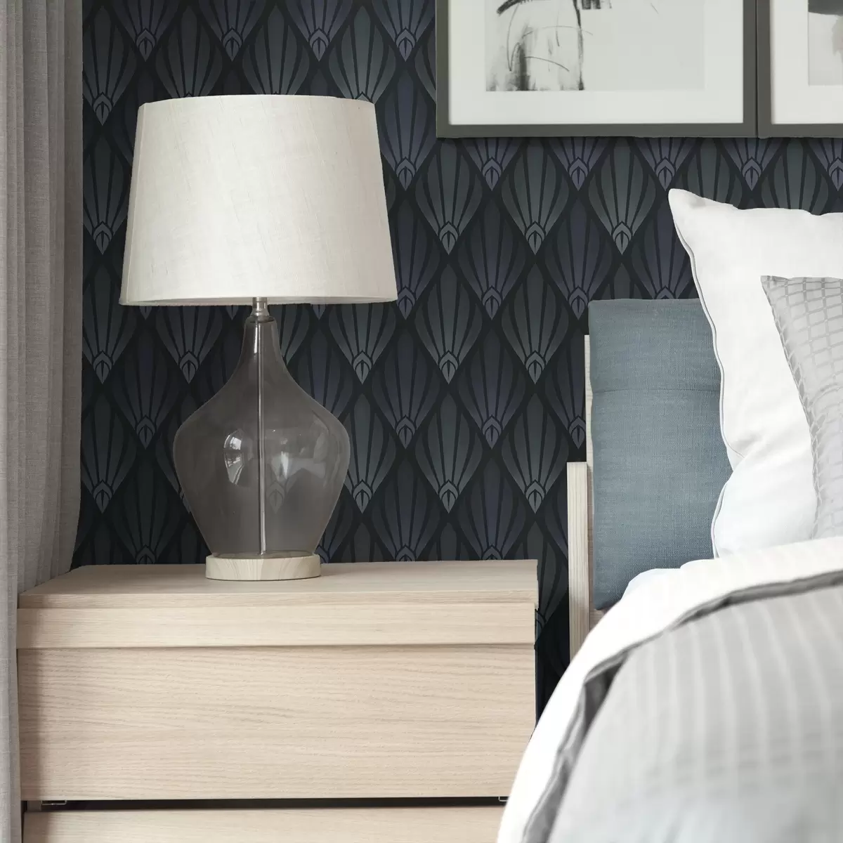 Tapety Chladná modrošedá Art Deco s vějířovitými tvary a01064v3