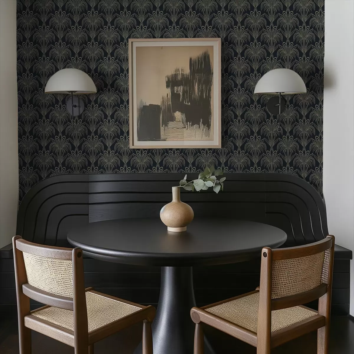 Tapety Tmavý ornament ve stylu art deco se stylizovanými rostlinami a01065