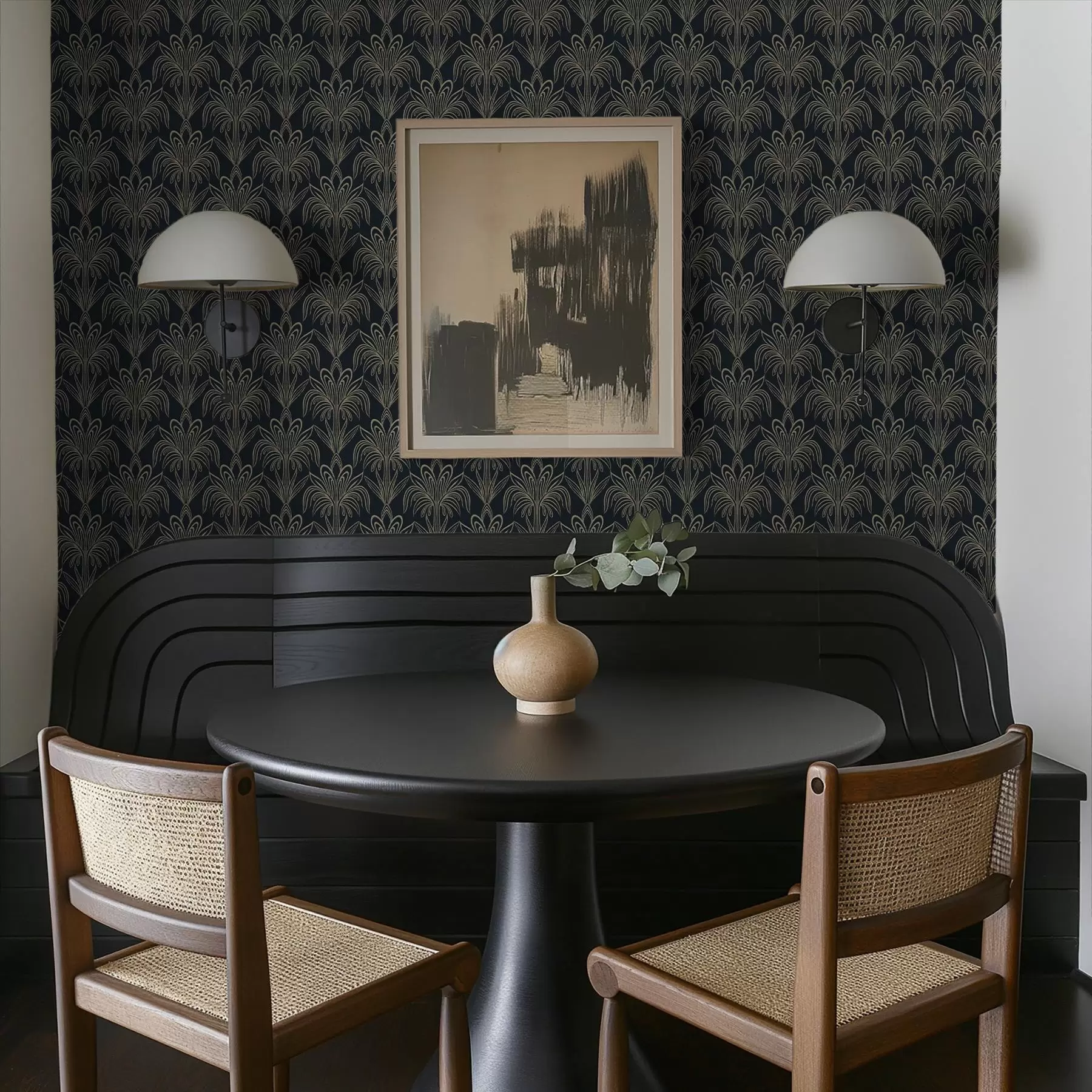 Fototapet Tmavý ornament ve stylu art deco se stylizovanými rostlinami a01065