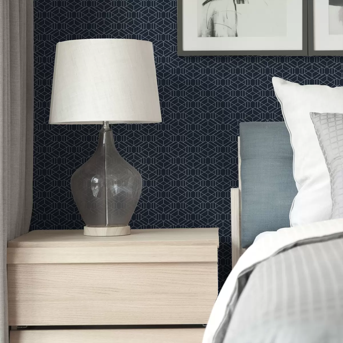 Tapety Tmavě modrá geometrická mřížka z kostek a01066v1