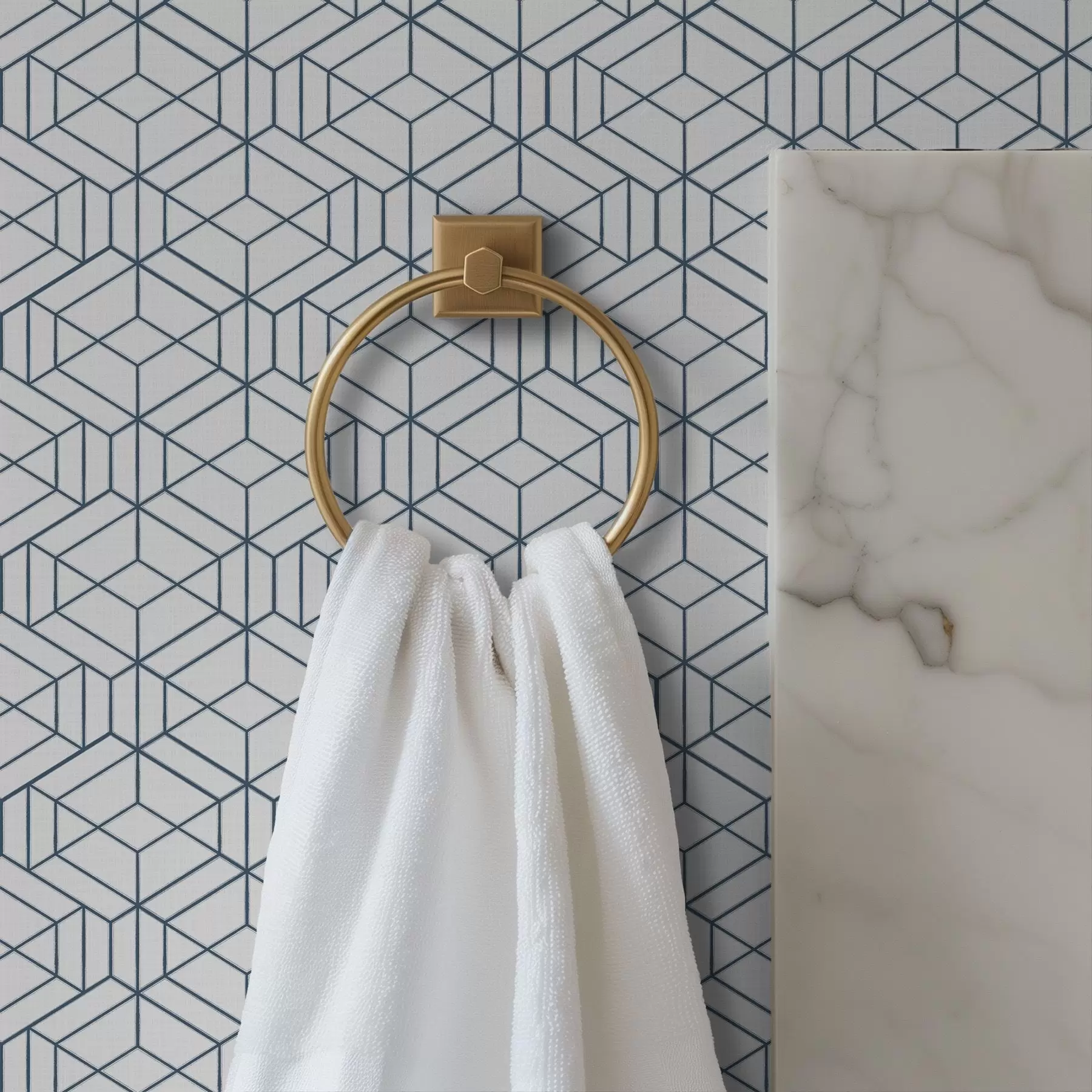 Fototapet Bílé pozadí s modrými trojrozměrnými geometrickými kostkami a01067