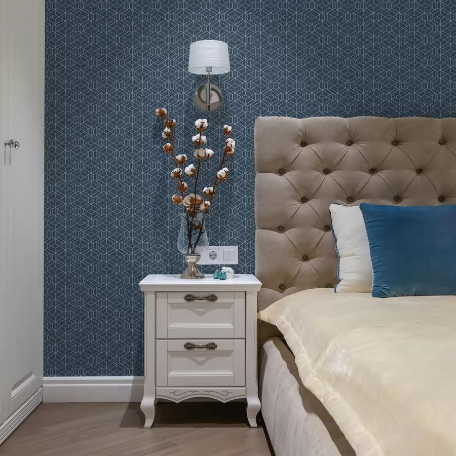 Fototapet Modré pozadí s bílými lineárními kostkami v mřížce a01067v1