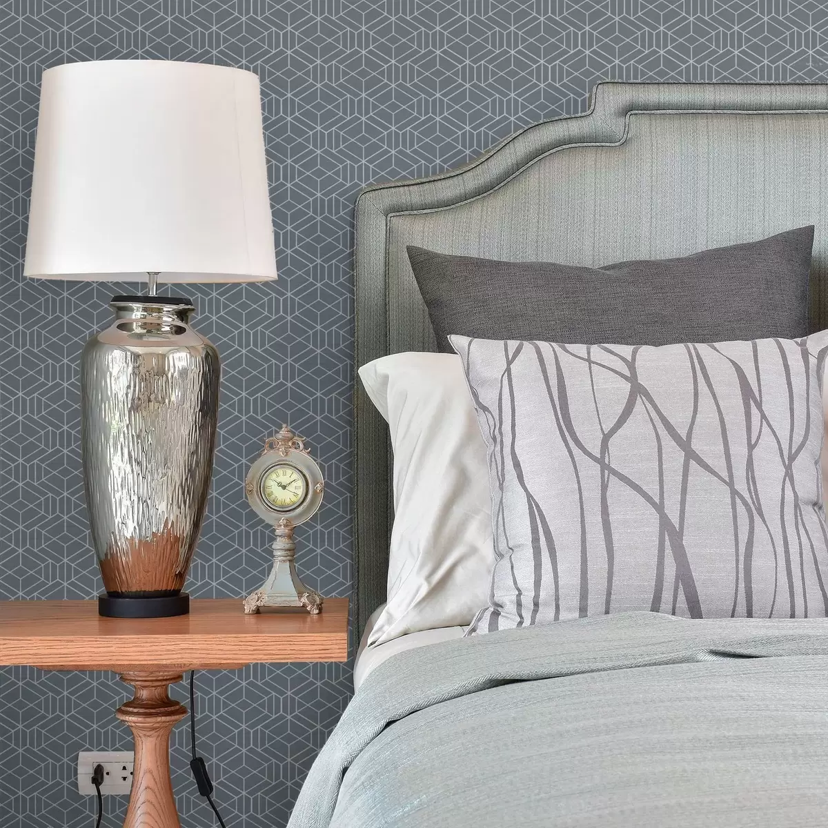 Tapety Šedé pozadí s bílými trojrozměrnými kostkami v mřížce a01067v2