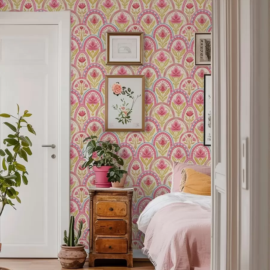 Fototapet Oblouky s růžovými květy v lidovém stylu a01080