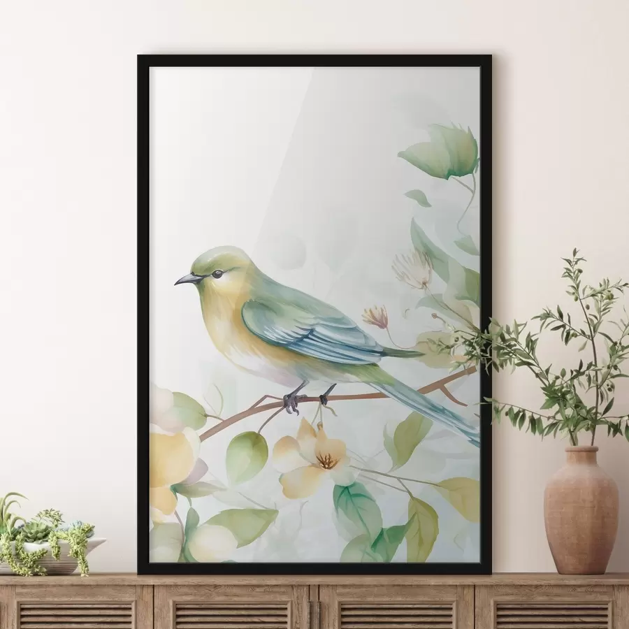 Fototapet Sýkorka na větvi, imitace akvarelu f46892