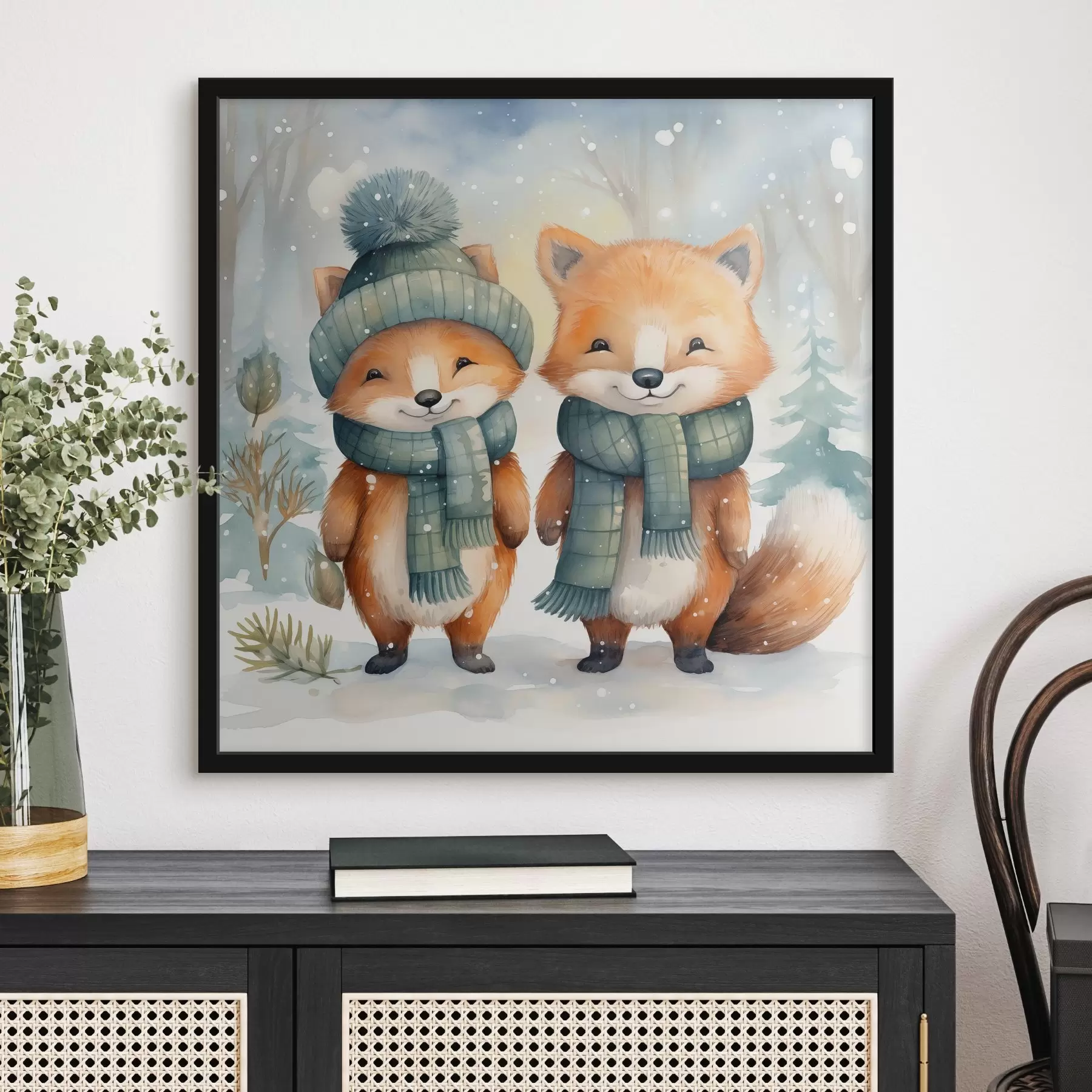 Fototapet Dvě malé lišky, imitace akvarelu f46969