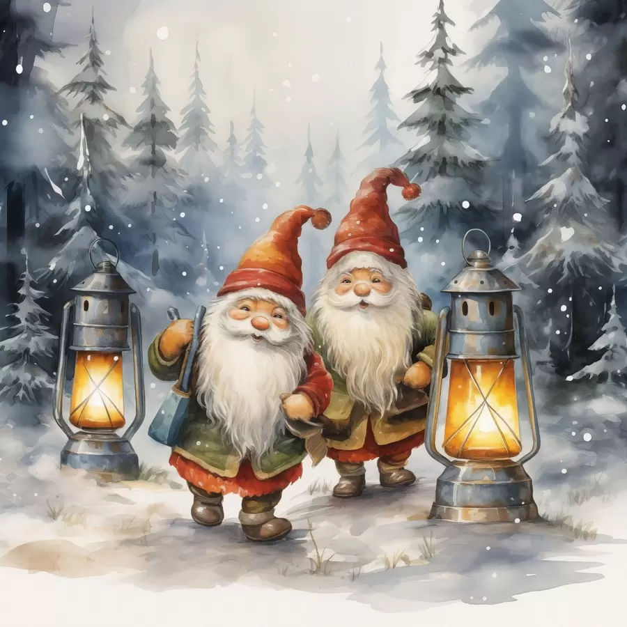 Fototapet Novoroční skřítci, imitace akvarelu f46970