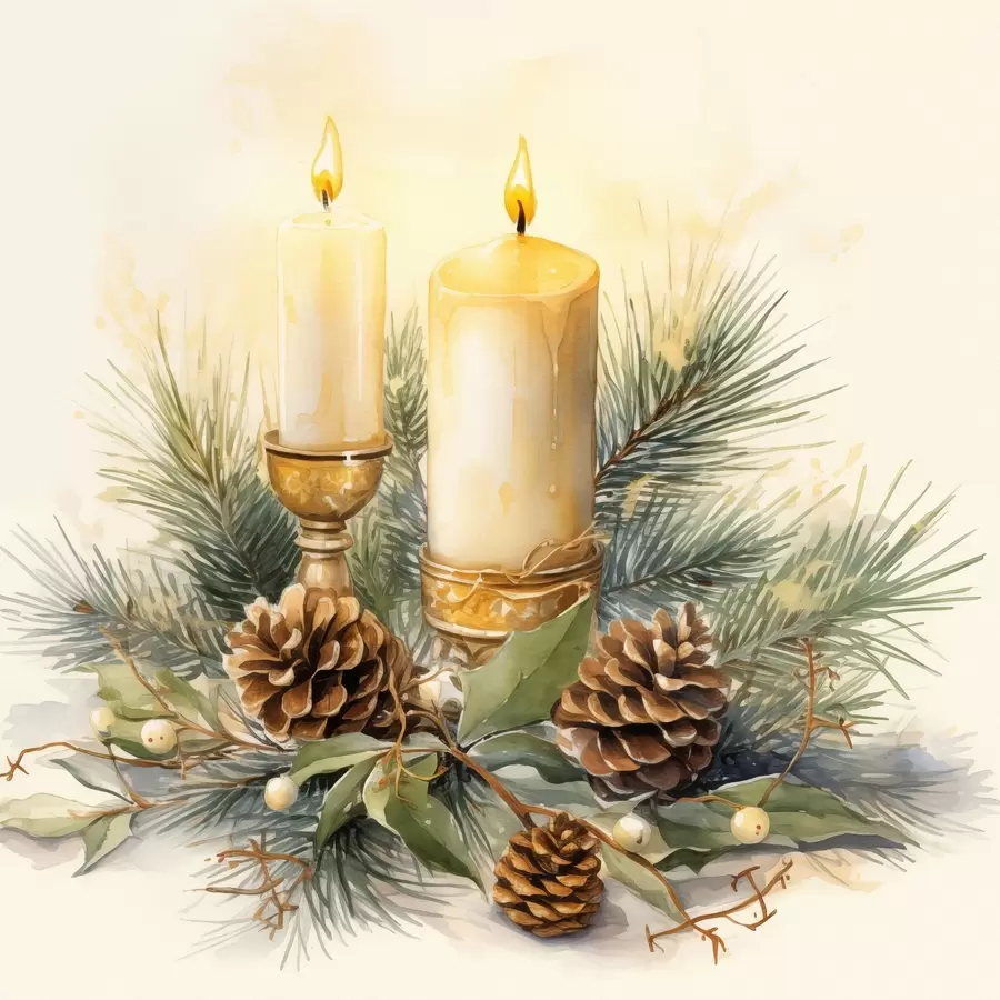 Fototapet Aranžmá, Nový rok, Jedle a svíčky f46971