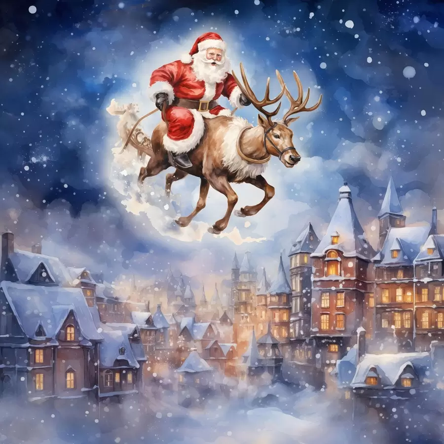 Fototapet Pohádkový Nový rok, Santa Claus na saních f46972