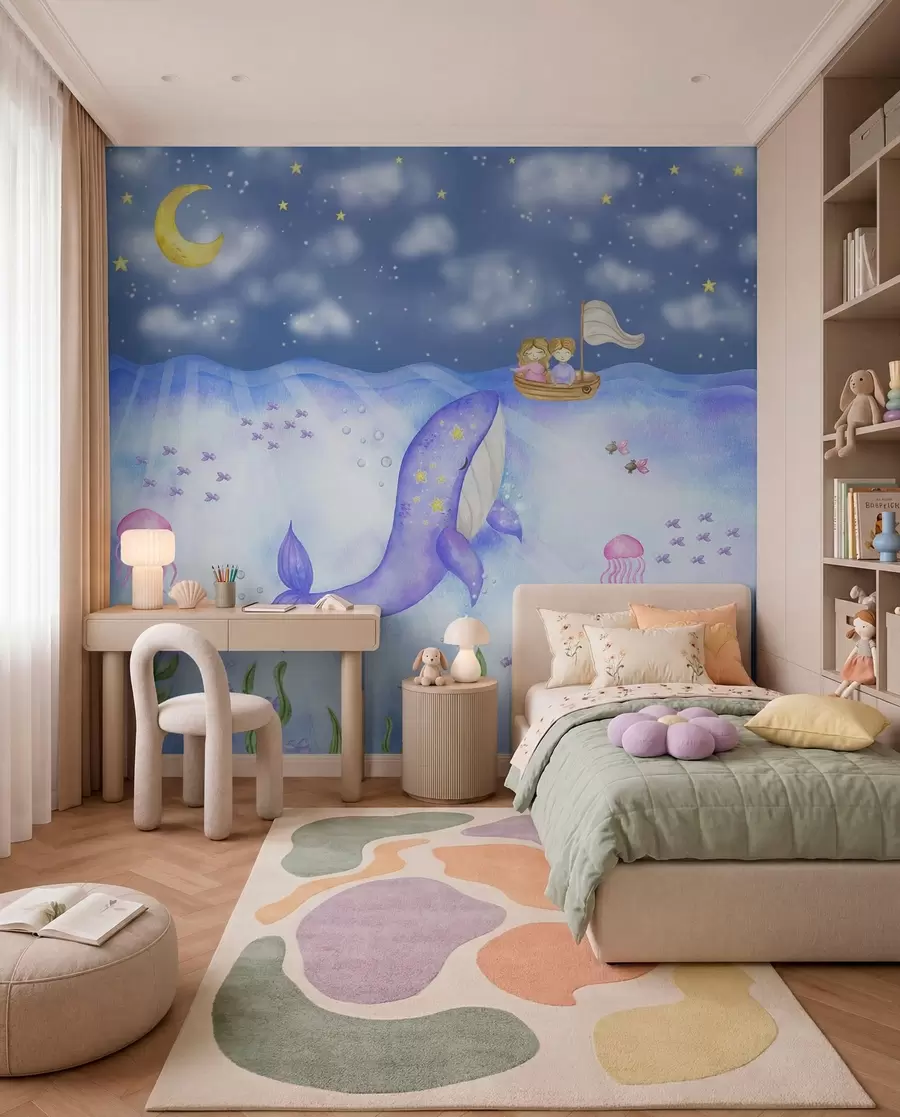 Fototapet Velryba plave pod hvězdnou nocí w01965