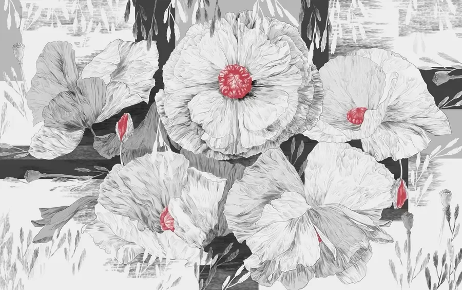 Fototapet Monochromatické květy v jemné eleganci w02477