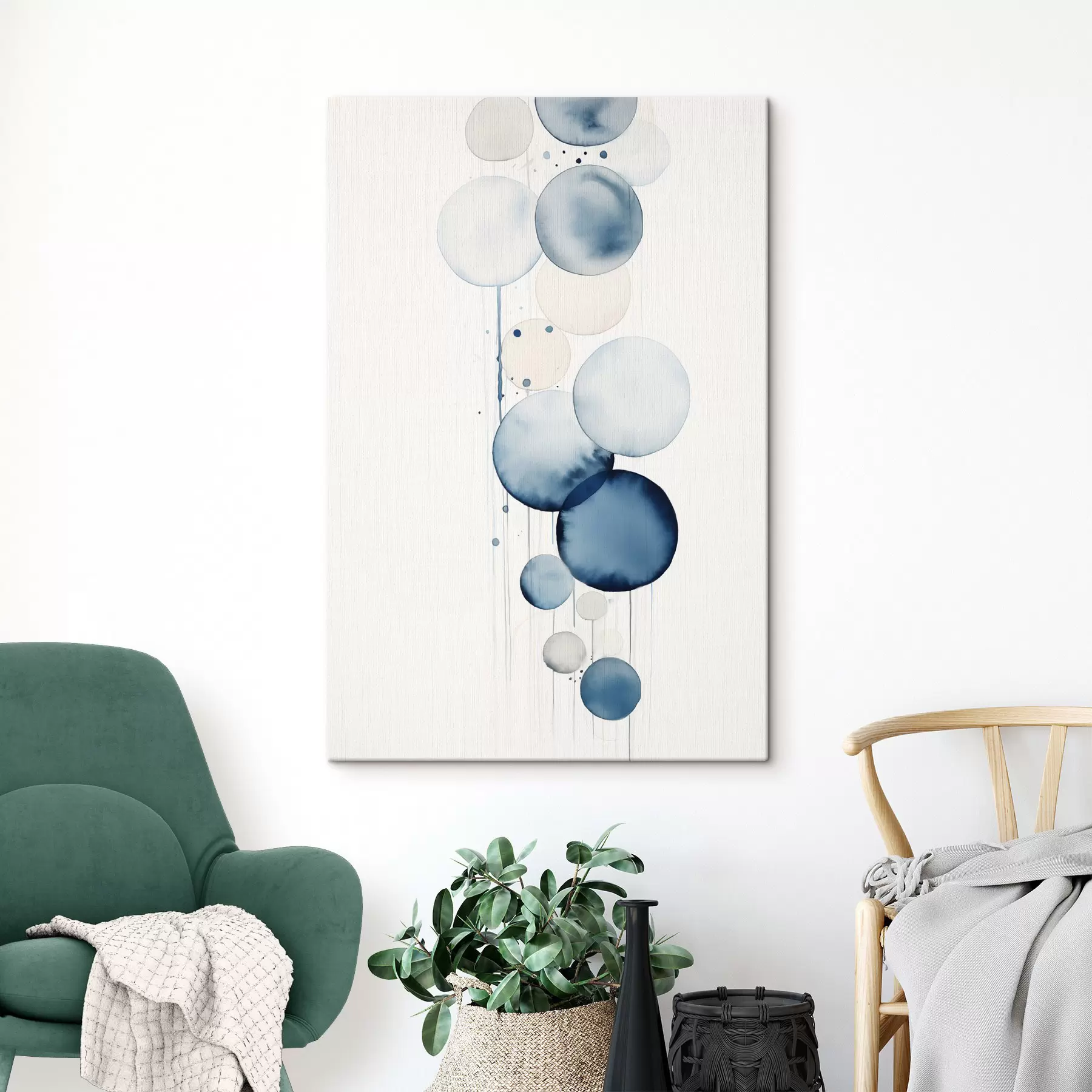 Obraz Abstraktní texturované modré a bílé akvarelové kruhy různých velikostí na bílém pozadí Č. s47020