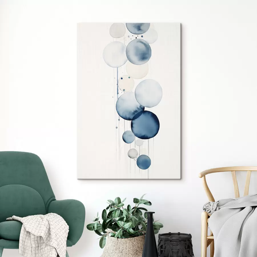 Obraz Abstraktní texturované modré a bílé akvarelové kruhy různých velikostí na bílém pozadí Č. s47020