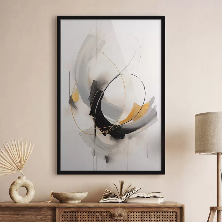 Fototapet Abstraktní malba se žlutými a černobílými tahy štětcem, dynamické linie f47035